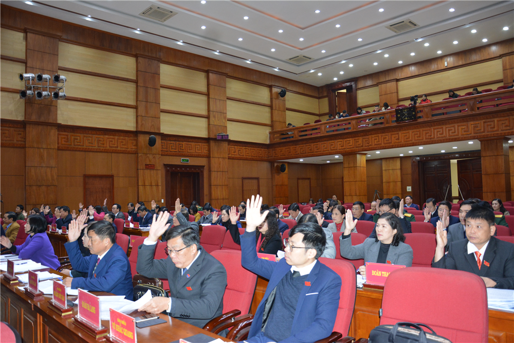 Các đại biểu HĐND tỉnh biểu quyết thông qua dự thảo nghị quyết