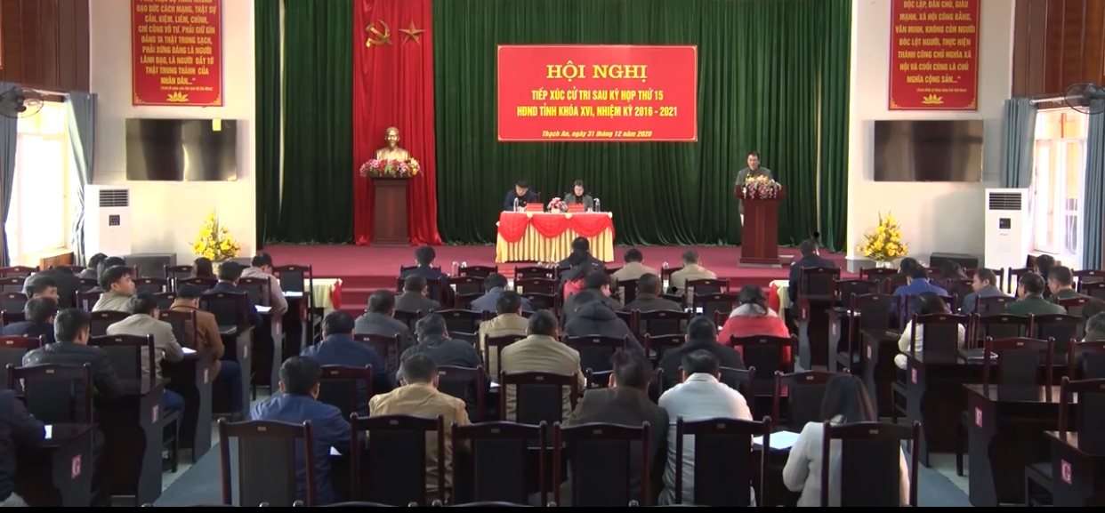 Toàn cảnh Hội nghị TXCT sau kỳ họp thứ 15, HĐND tỉnh tại UBND huyện Thạch An