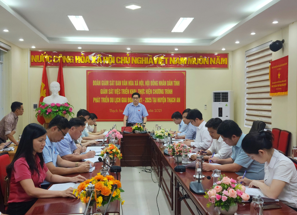 Trưởng Ban Văn hóa - Xã hội HĐND tỉnh Nông Hải Lưu phát biểu tại buổi giám sát.