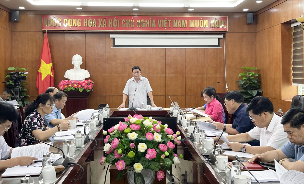 Trưởng Ban Kinh tế - Ngân sách HĐND tỉnh La Văn Hồng phát biểu tại cuộc họp thẩm tra