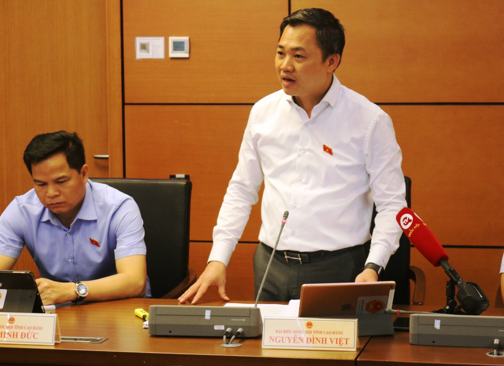 Đại biểu Quốc hội tỉnh Nguyễn Đình Việt phát biểu thảo luận tại tổ kết quả thực hiện kế hoạch phát triển kinh tế - xã hội năm 2022 và những tháng đầu năm 2023.