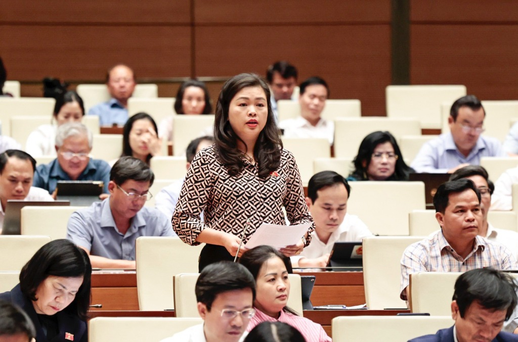 Đại biểu Quốc hội tỉnh Đoàn Thị Lê An phát biểu thảo luận tại hội trường về dự thảo Luật Tổ chức Tòa án nhân dân (sửa đổi).